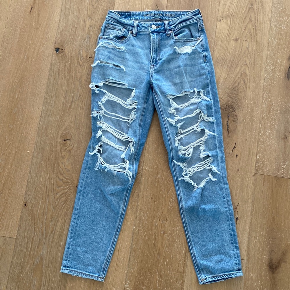 BRAND NEW! American Eagle “Mom Jean” (2) *highly distressed style*